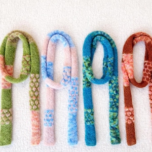 Colorful Mohair Skinny Scarf – Lightweight Hand Knit Scarf with Bubble details