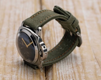 Handmade Rolled Canvas Watch Strap: Khaki Beige, 22-26mm