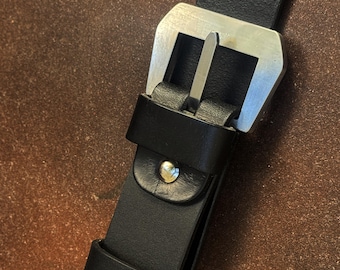 Handmade Black Leather Belt: Panerai Style Buckle, Custom Fit