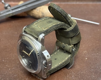 Handmade Distressed   Leather Watch Strap for Panerai Watches, Custom made to order