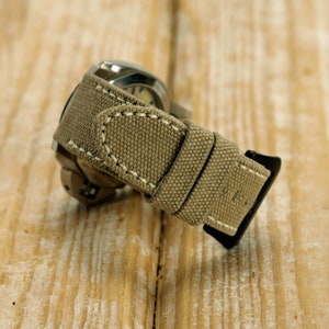 Canvas Watch Strap, 22mm , 24mm, 26mm,Rolled Canvas Strap,Vintage Canvas Watch Strap, Handmade Canvas Strap, Beige Canvas strap, Flow Straps