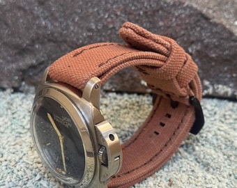 Handmade Soft Orange Canvas Watch Strap: Durable Timepiece Band