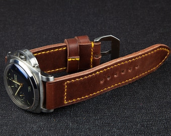 Handmade Leather Watch Strap: Vintage Style, Panerai 22mm/24mm/26mm
