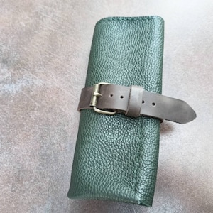 Handgjord grön läderrulle: Resefodral för klocka, Flow-remmar