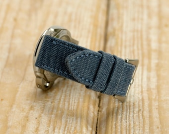 Handmade Rolled Edge Canvas Watch Strap: Blue Beige 22mm-26mm