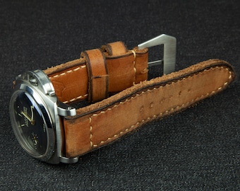 Handmade Distressed Leather Watch Strap with Buckle