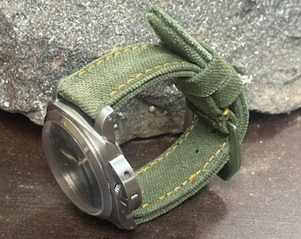 Distressed Canvas Watch Strap, Vintage Military Style (22mm 24mm 26mm) Handmade leather strap