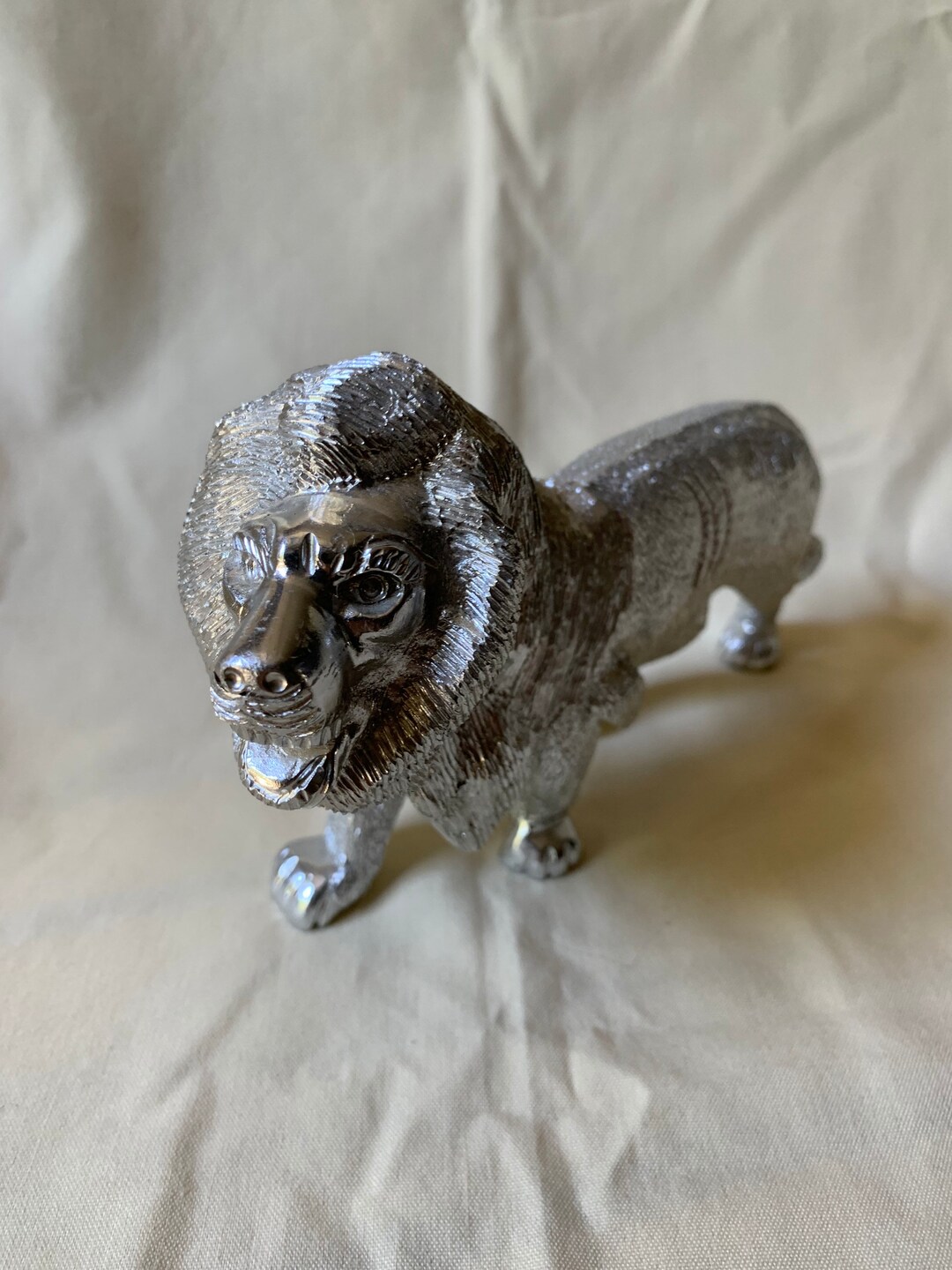 Vintage Cast Metal Silver Tone Lion Figurine - Etsy