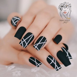 24 pcs Black Matt Square Press On Nails Short| Glue On Nails| Stick On Nails| Short Nails| Nail Press On| Fake Nail| Press On Nails