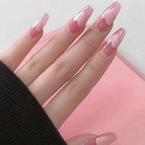 24 Pcs Almond Press On Nail Heart Nail Press On Press On Etsy