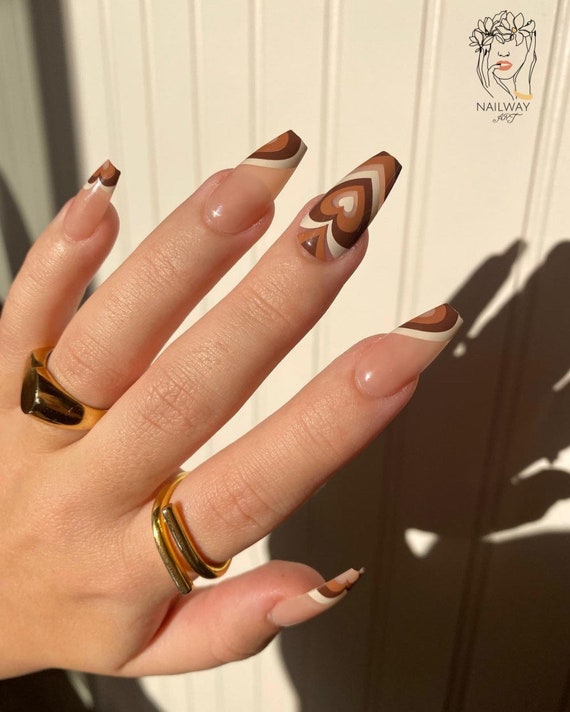 28pcs Mocha Coffin Press on False Nails With Design Press on wife 570x712 picture 28pcs Mocha Coffin Press on False Nails With Design Press on