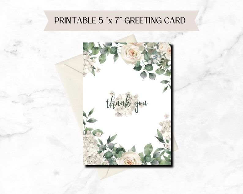Thank You - Floral Card - PDF PNG - Instant Download - 5x7 - Greenery ...