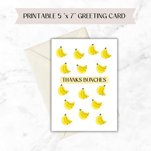 Danke Bunches - Banane Gelb - druckbare Dankeskarte - PDF PNG - Sofort Download - 5x7