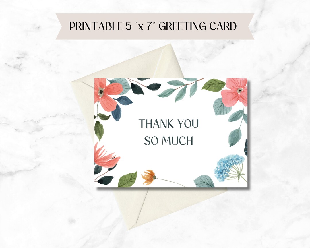 Thank You Card- Printable Card - PDF PNG - Instant Download - 5x7 ...
