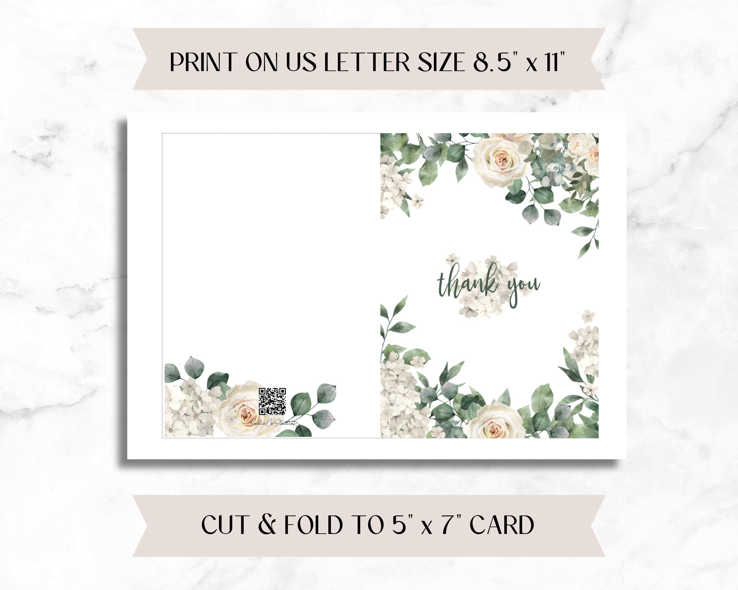 Thank You - Floral Card - PDF PNG - Instant Download - 5x7 - Greenery ...
