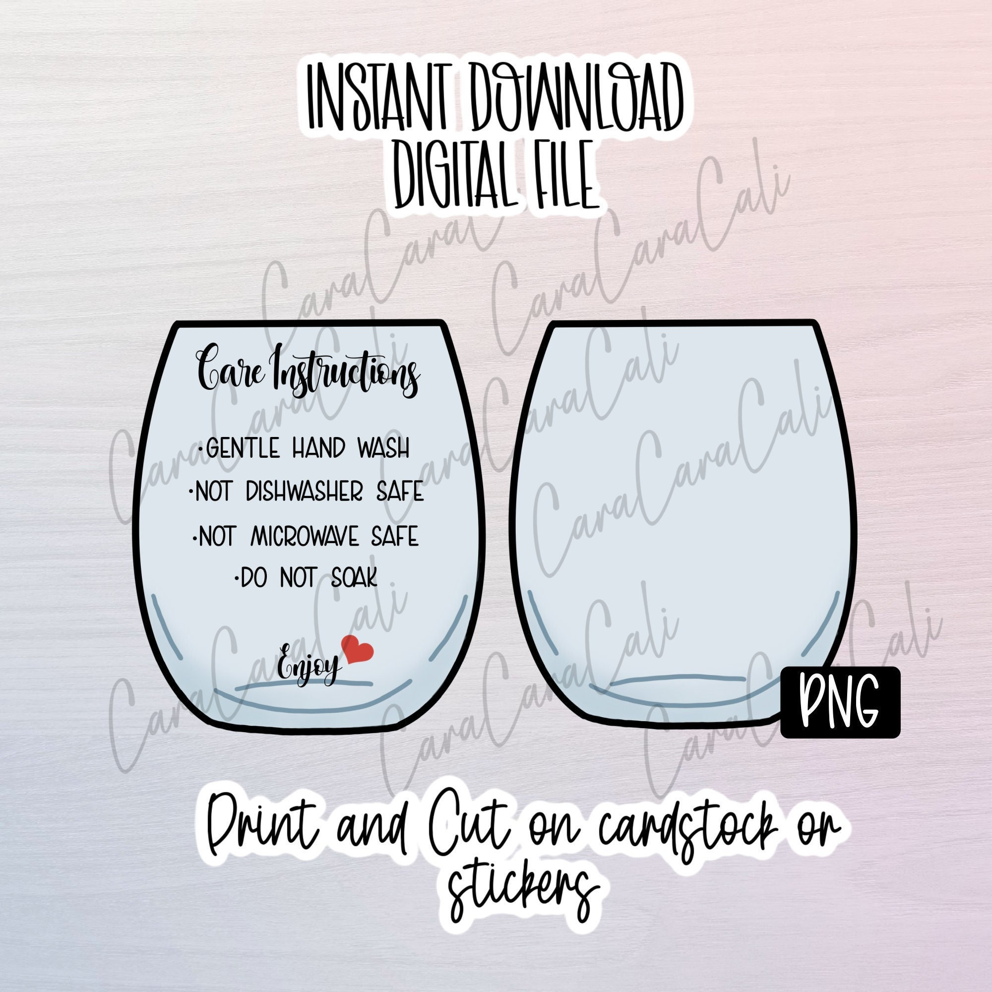 Wine Glass Care Instructions, Wine Glass PNG, Care Card PNG, Ready to ...
