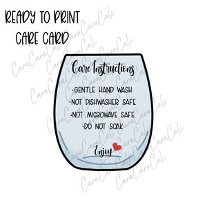 Wine Glass Care Instructions, Wine Glass PNG, Care Card PNG, Ready to ...