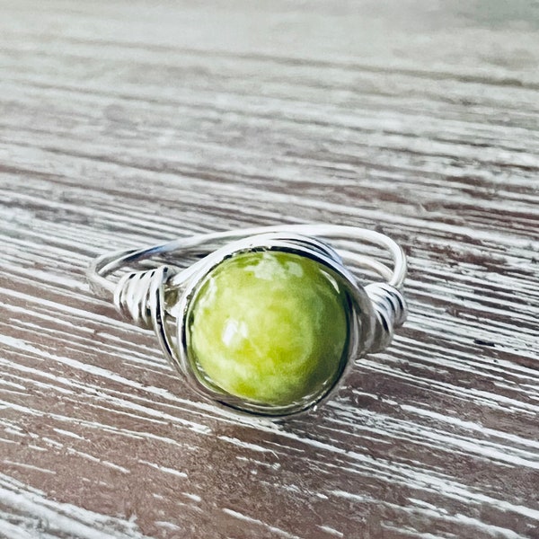 Lime Green Wire Wrapped Ring