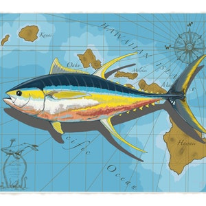 Yellowfin Tuna in Hawaii Nautical Map Print
