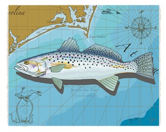 Speckled Sea Trout Cape Lookout Nautical Map Print