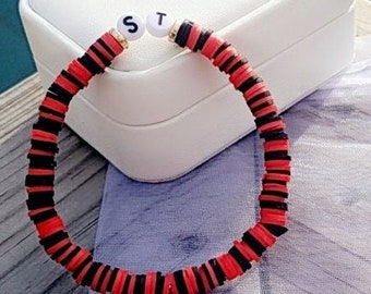 Red, White and black clay bead bracelet 