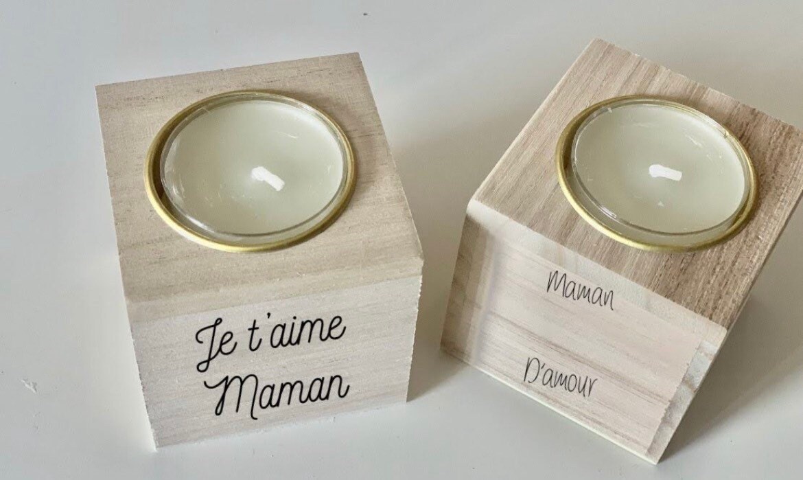 Bougeoir Personnalisé Gravé sur Bois Fête Des Mères, Maman, Mamie, Tata Marraine Mariés Cadeau Maîtr