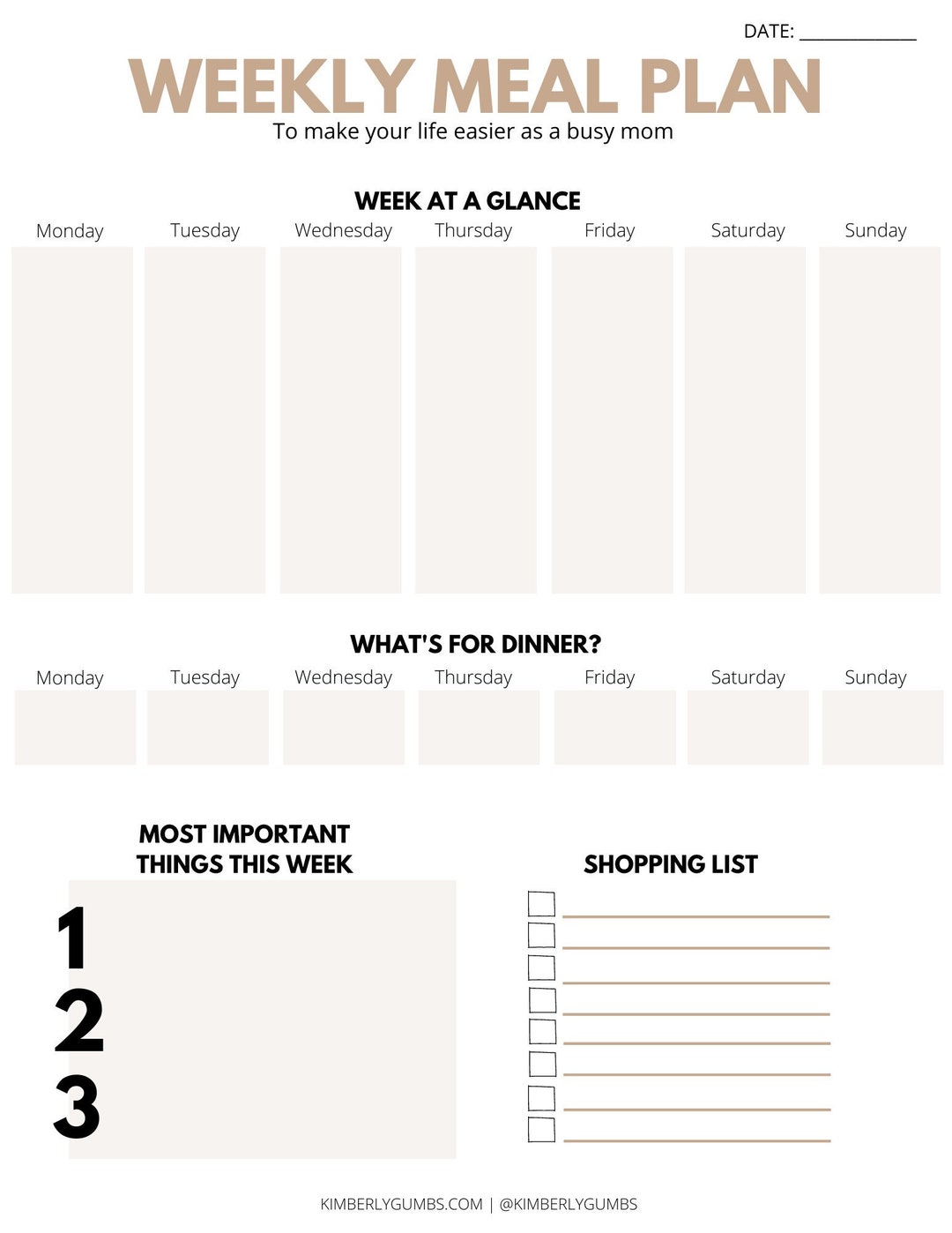 Weekly Meal Plan Printable for the Busy Mom - Etsy