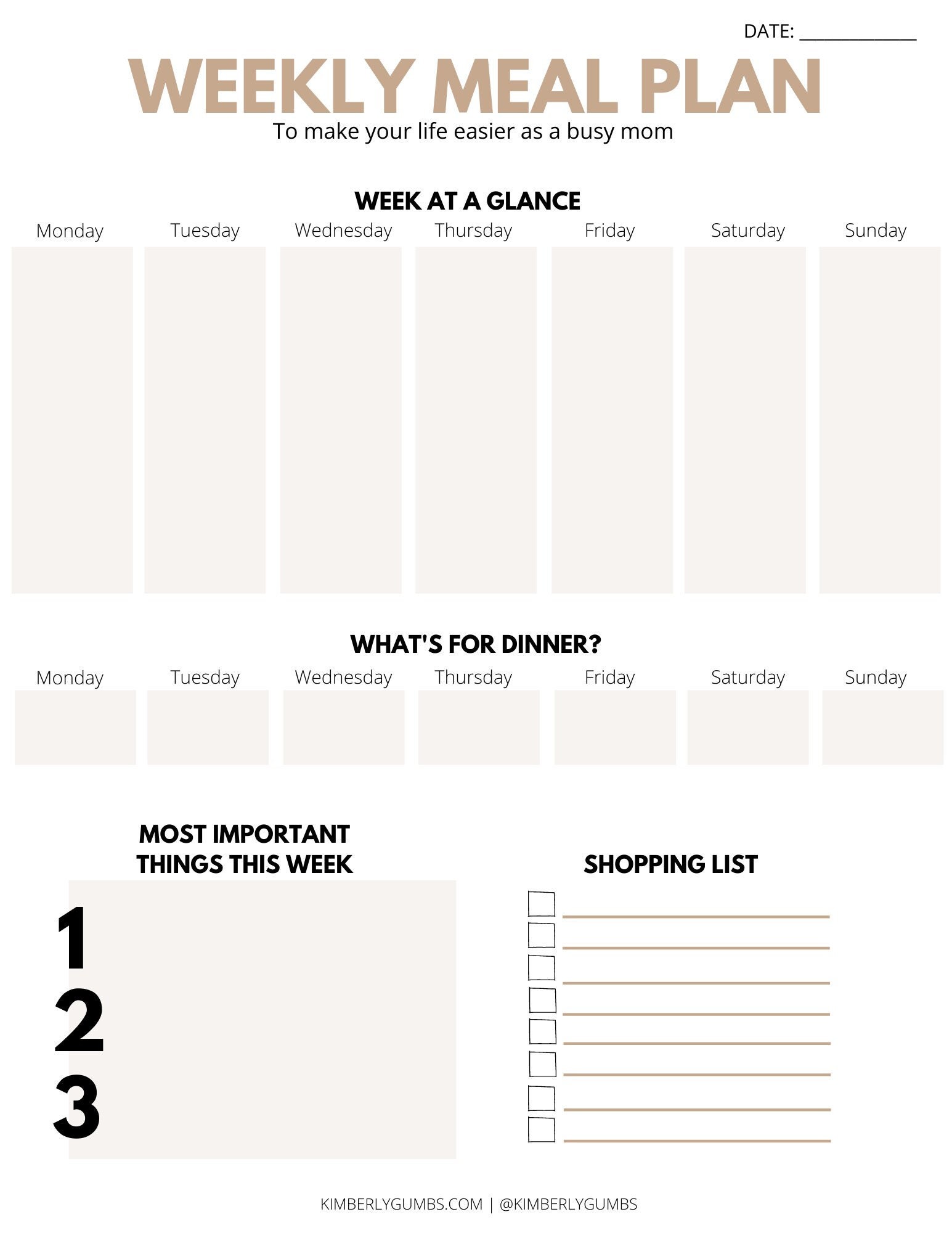 Weekly Meal Plan Printable for the Busy Mom - Etsy