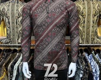Men's Long Sleeve Batik Shirt: Slim Fit Cotton Formal Shirt