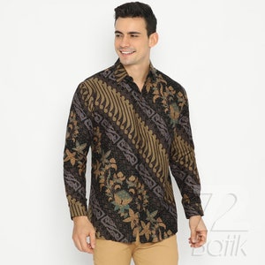 Men&#39;s Long Sleeve Batik Shirt: Slim Fit Cotton Twill