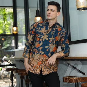 Men's Traditional Indonesia Batik Shirt Long Sleeve Parang Premium Dobby Cloth Made to Order 72 Batik image 2