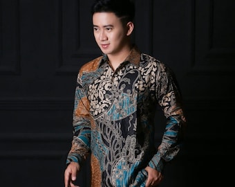 Indonesian Men Batik, Batik Shirt Men, Long Sleeve with Exclusive Pattern, capsule wardrobe for batik shirt