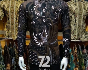 Men's Long Sleeve Batik Shirt: Slim Fit Formal Wear