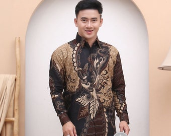Camisa Batik para Hombre: Camiseta de Algodón de Manga Larga de Indonesia