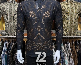 Men's Long Sleeve Batik Shirt: Sungai Raja Style, Formal Cotton