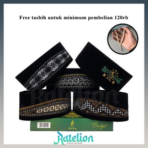 Songkok Hajj Alay EMBROIDERED Standar AC HIGH Black Prayer Kopeah Arranged Round Bludru Malaysia Ori Original