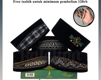 Songkok de terciopelo bordado: Gorro de oración Hajj Kopeah negro