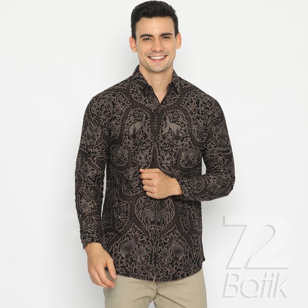 Indonesian Men Batik Shirt Long Sleeve, Slim Fit Shirt Premium Motif [Made to Order] - 72 Batik