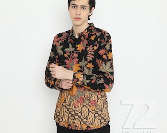 Chemise en coton batik faite main : imprimé floral à manches longues