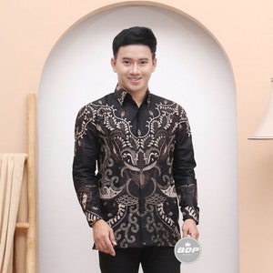 Batik Indonesia, Batik Shirt Men Long Sleeve image 2