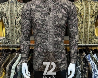 Men's Long Sleeve Batik Shirt: Traditional Majapahit Style