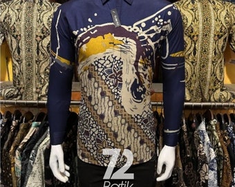 Men's Long Sleeve Batik Shirt: Klayar Navi Style