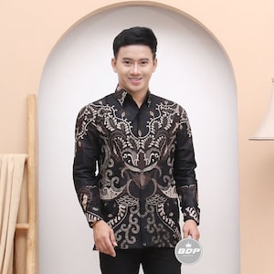 Batik Indonesia, Batik Shirt Men Long Sleeve image 1