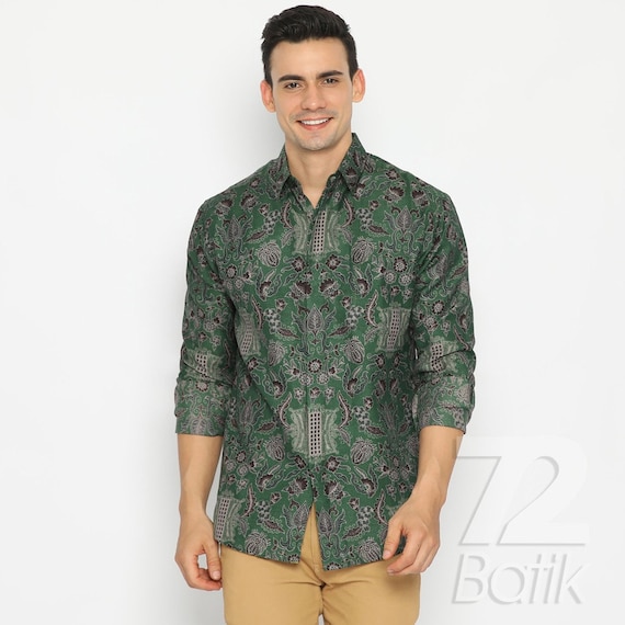 Green Batik Cotton Shirt: Elegant Menswear, Made to Order