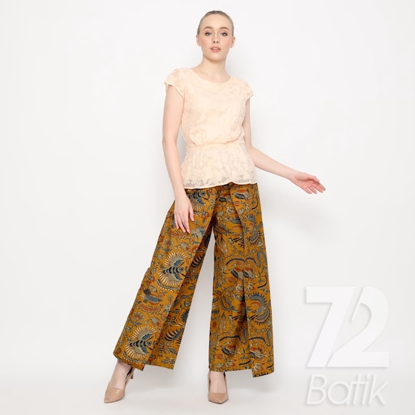 Yellow Thorn Bird Culottes Indonesian batik style women's trousers, Working women's trousers Style Yellow Thorn Bird