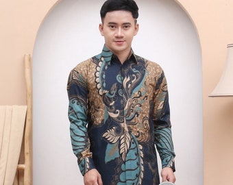 Camisa batik de manga larga para hombre: estampado Bali de Indonesia