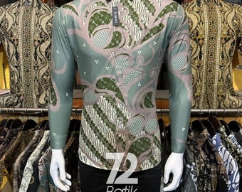 Men's Long Sleeve Batik Shirt: Slim Fit Formal Wear