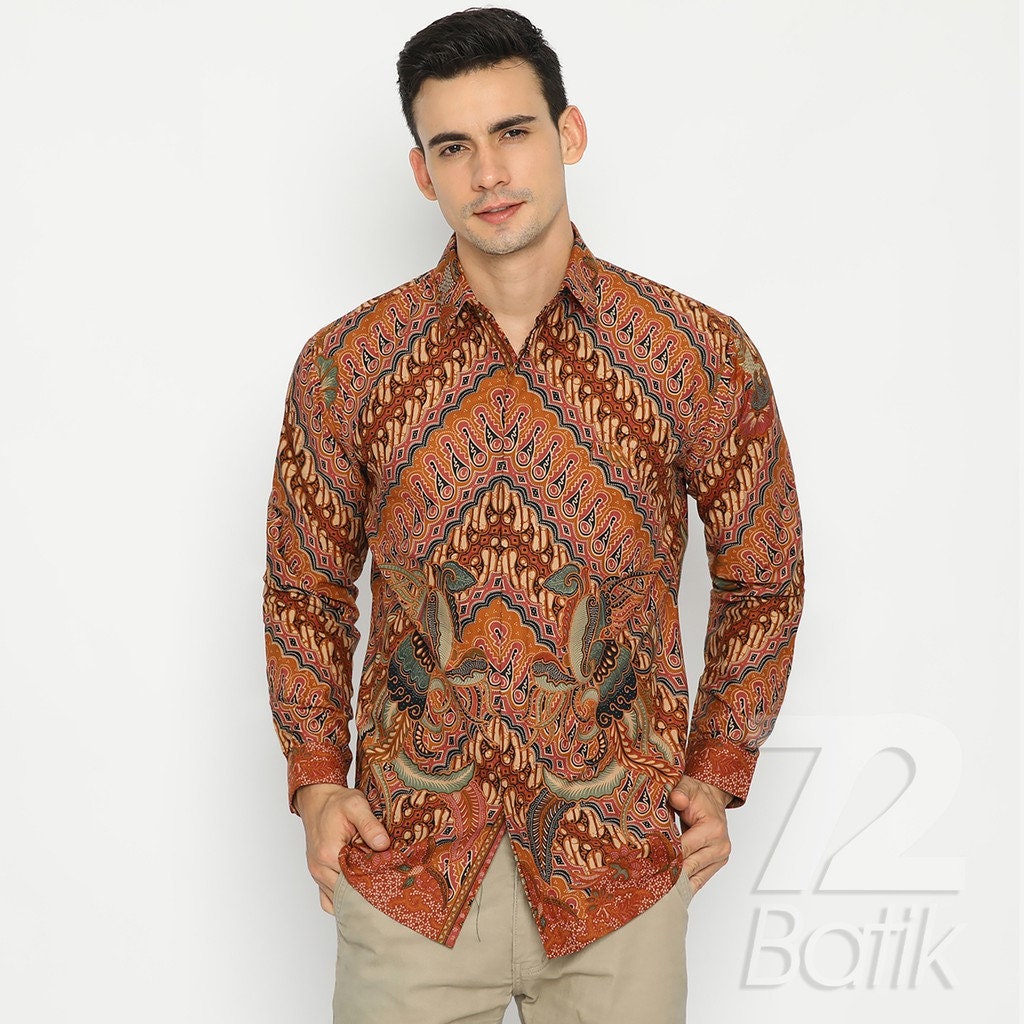 MEN'S BATIK Shirt Premium Long Sleeve Parang Seling Kusumo Orange Brown  made to Order 72 Batik - Etsy