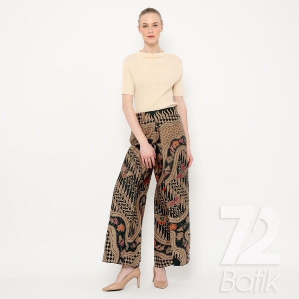 Butterfly River black Culottes Indonesian batik style women's trousers, Working women's trousers Style Butterfly River color black