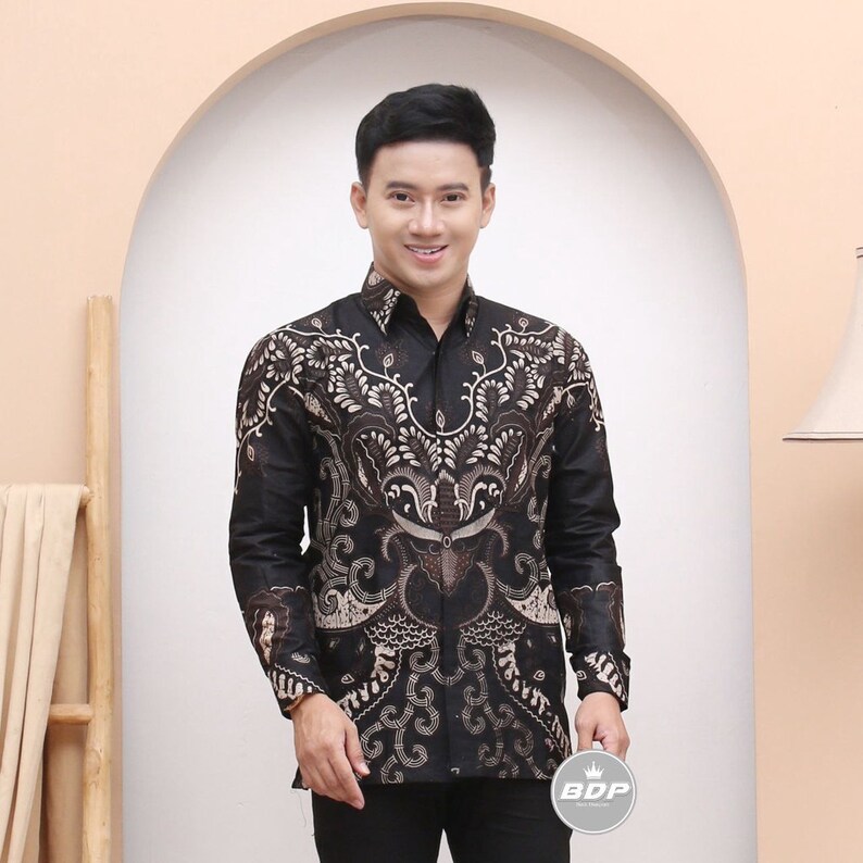 Batik Indonesia, Batik Shirt Men Long Sleeve image 3